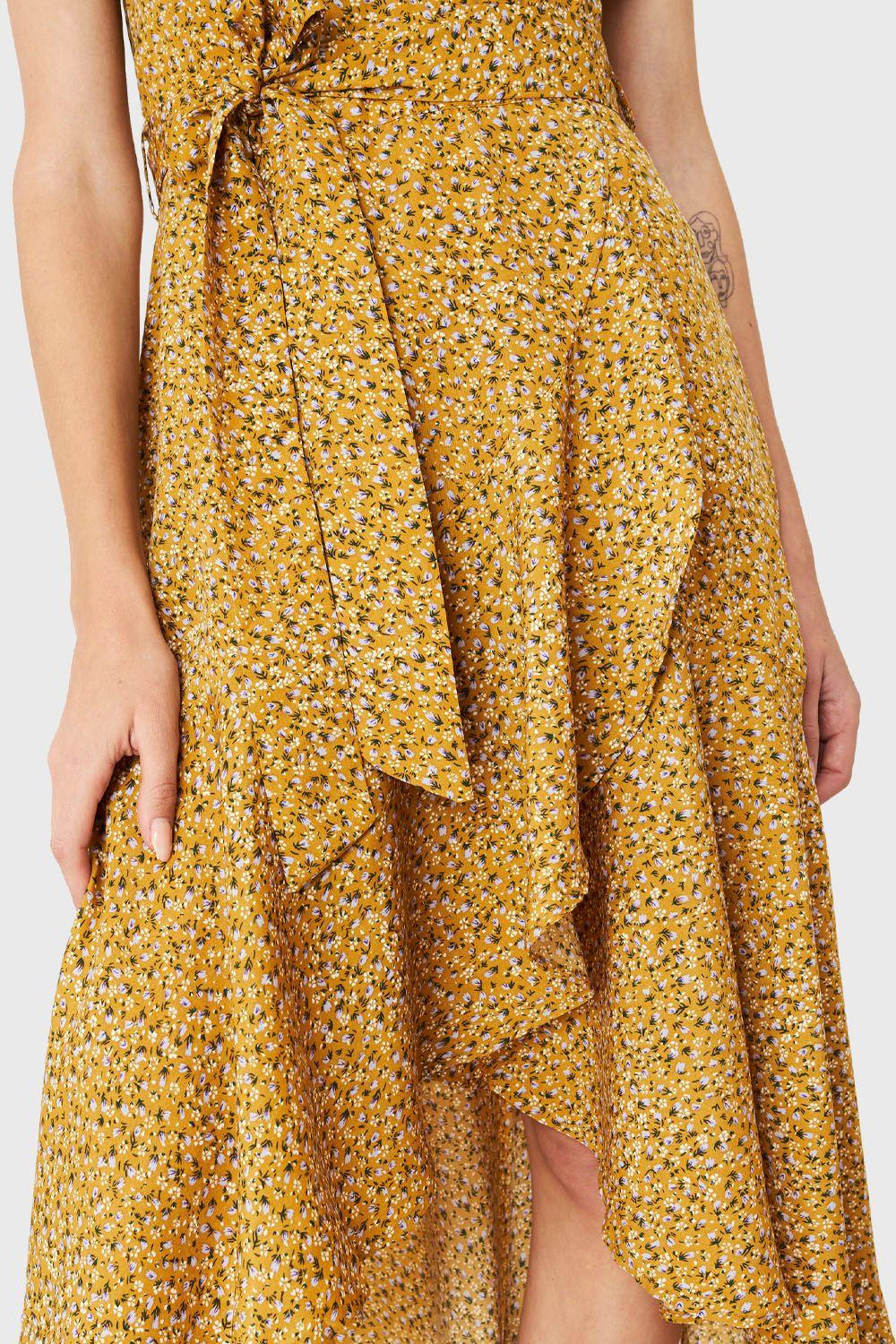 Vestido Asimétrico Ditsy Floral Mostaza Nicopoly-5