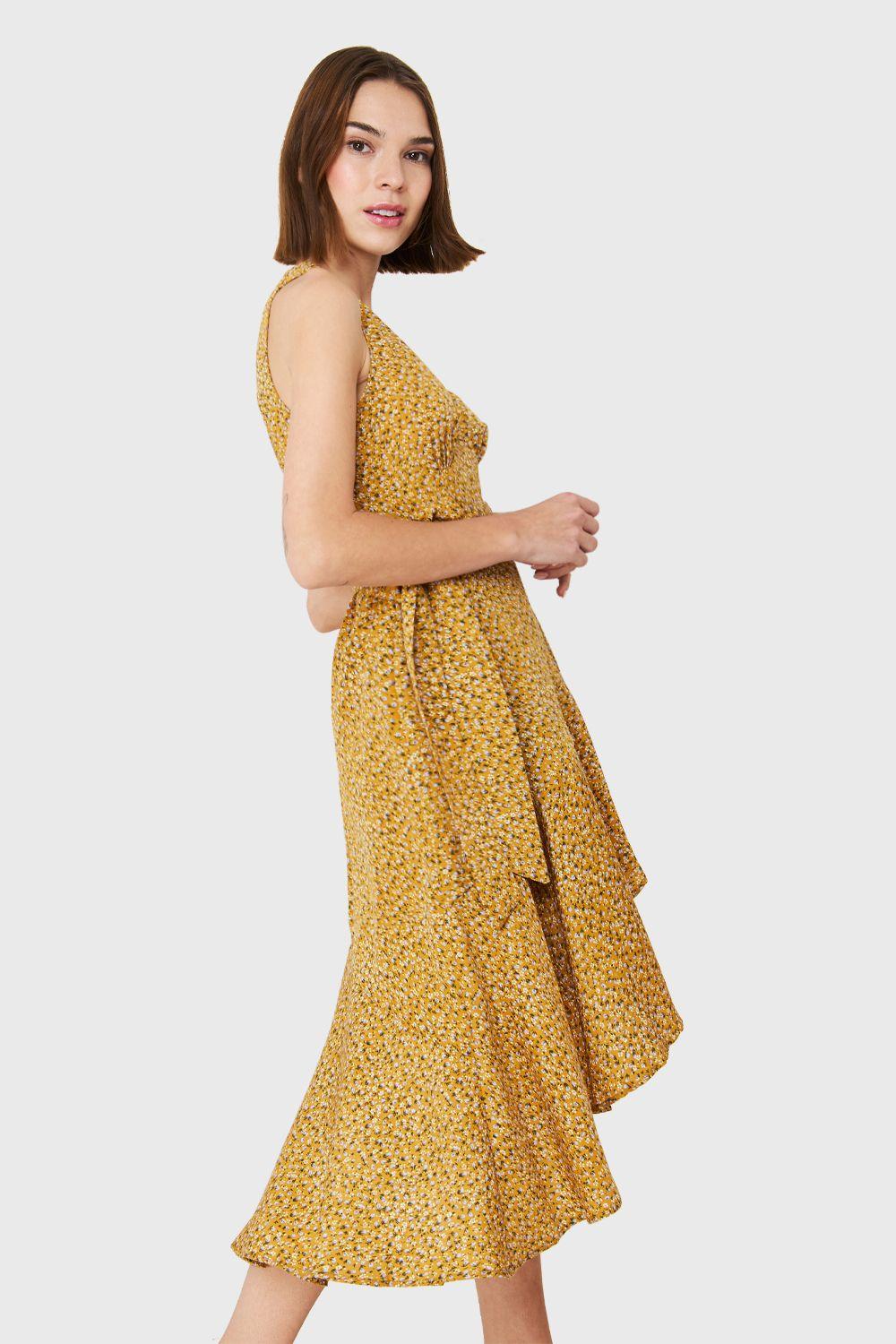 Vestido Asimétrico Ditsy Floral Mostaza Nicopoly-2
