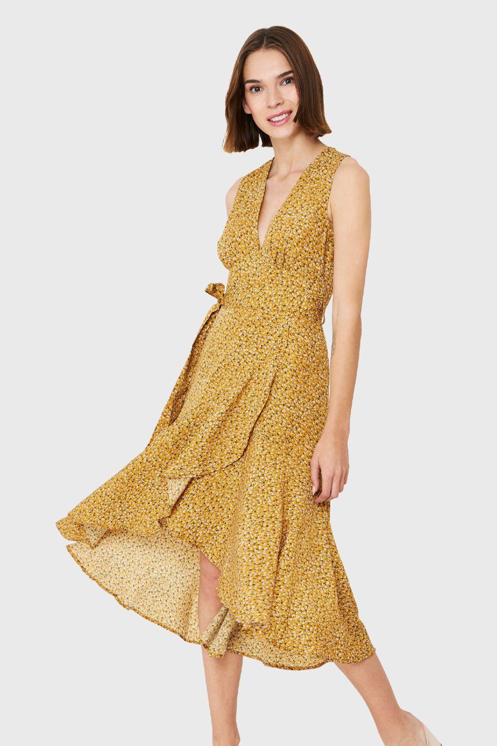 Vestido Asimétrico Ditsy Floral Mostaza Nicopoly-0