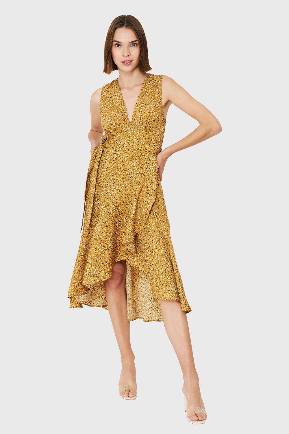 Vestido Asimétrico Ditsy Floral Mostaza Nicopoly-1