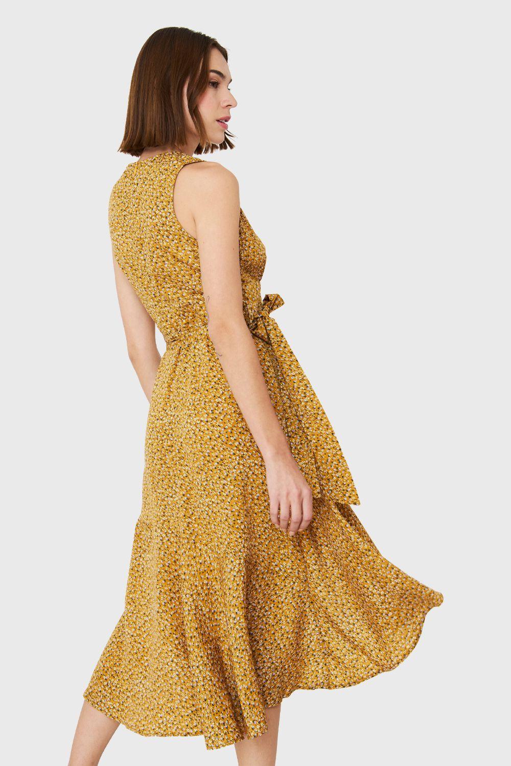 Vestido Asimétrico Ditsy Floral Mostaza Nicopoly-3