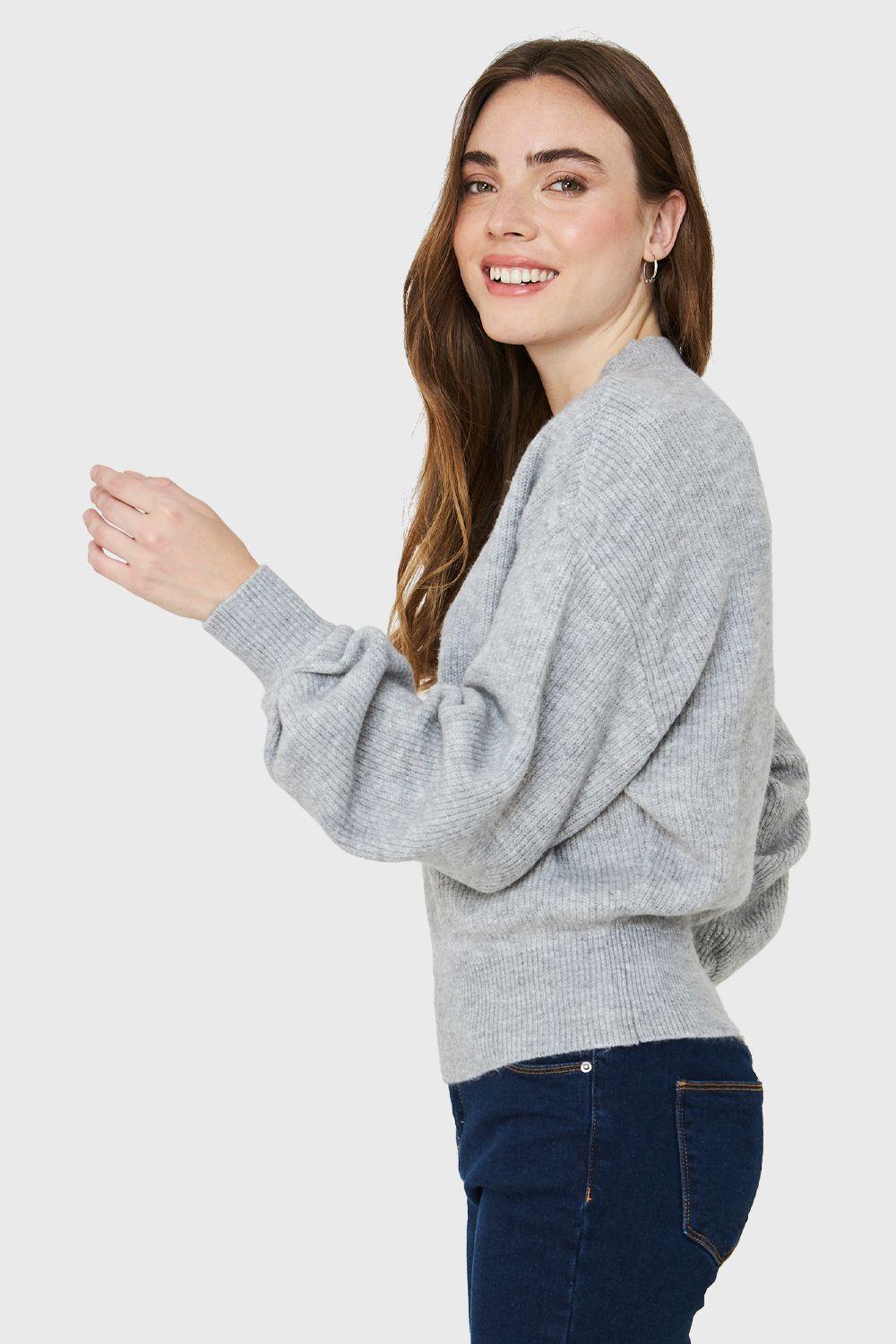 Sweater Básico Soft Gris Claro Nicopoly-2