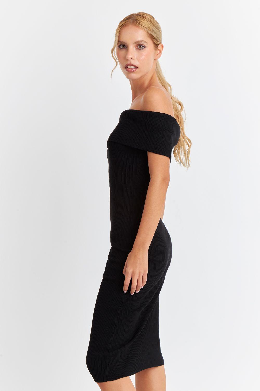Vestido Acanalado Off The Shoulder Negro Nicopoly-2