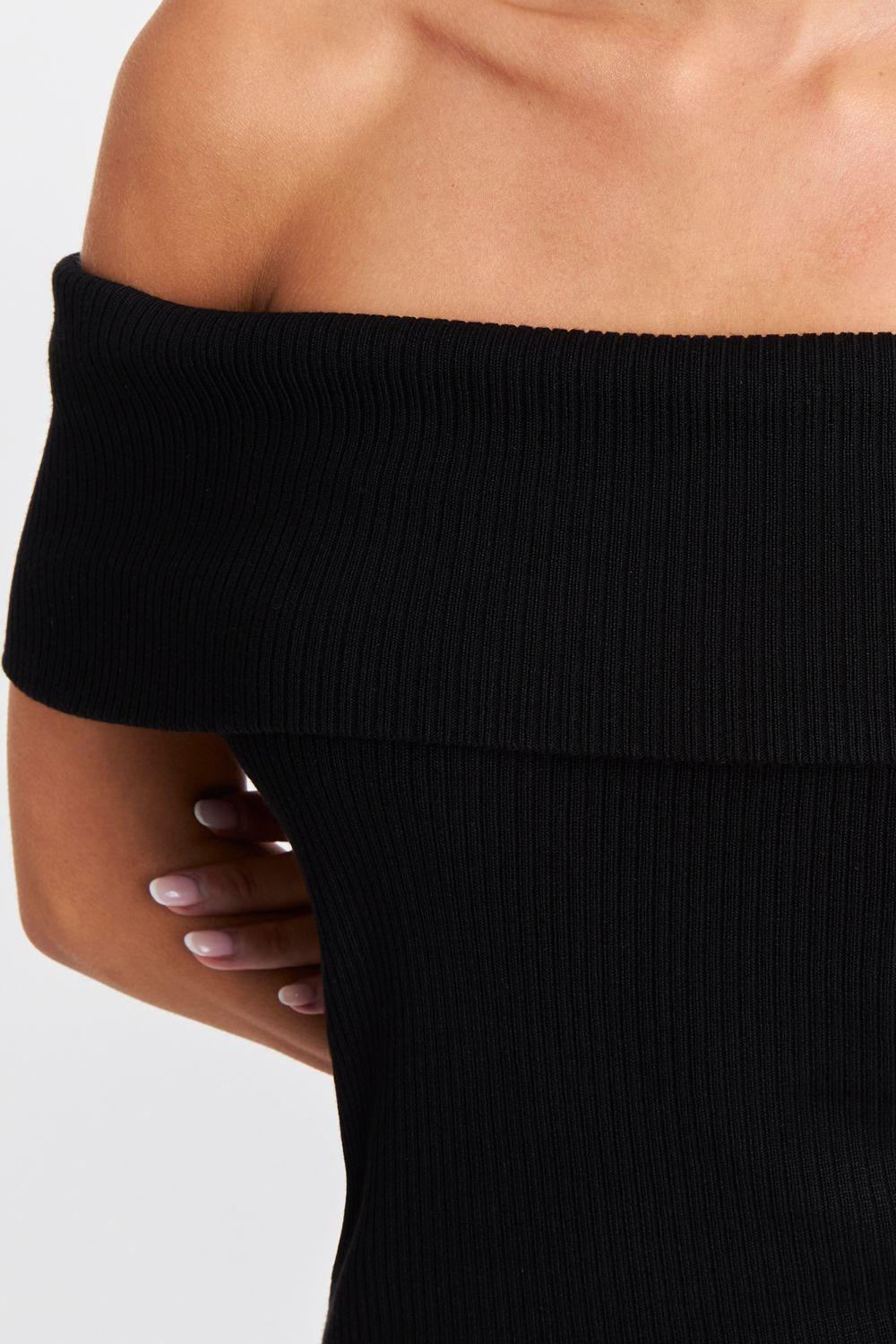 Vestido Acanalado Off The Shoulder Negro Nicopoly-5