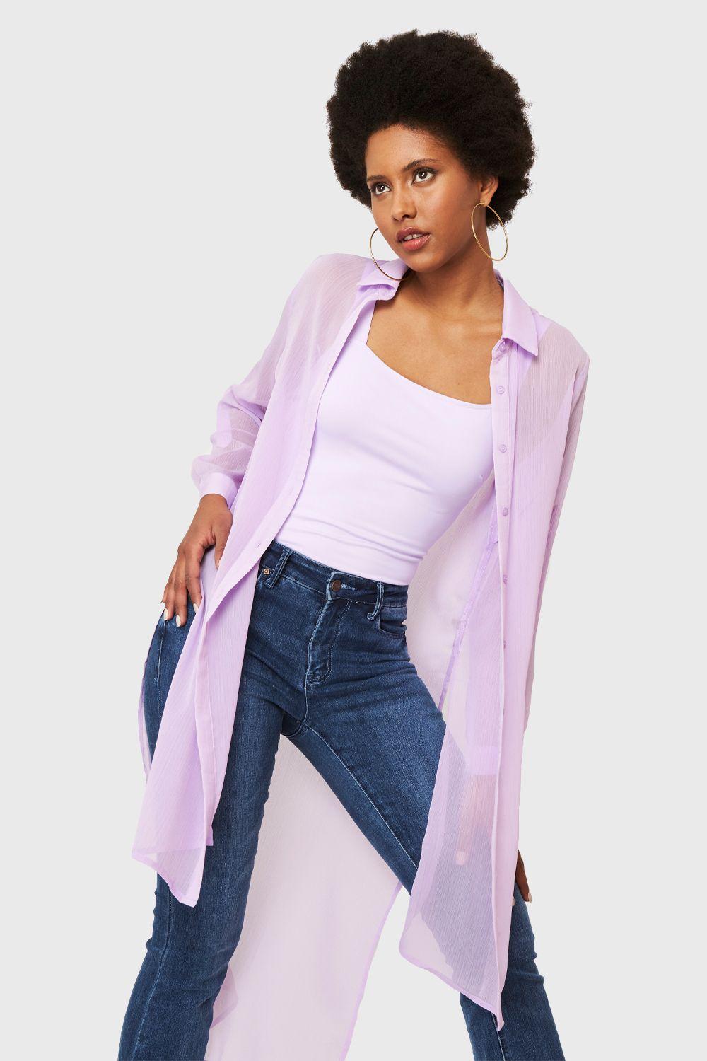 Blusa Larga Transparente Lila Nicopoly-0