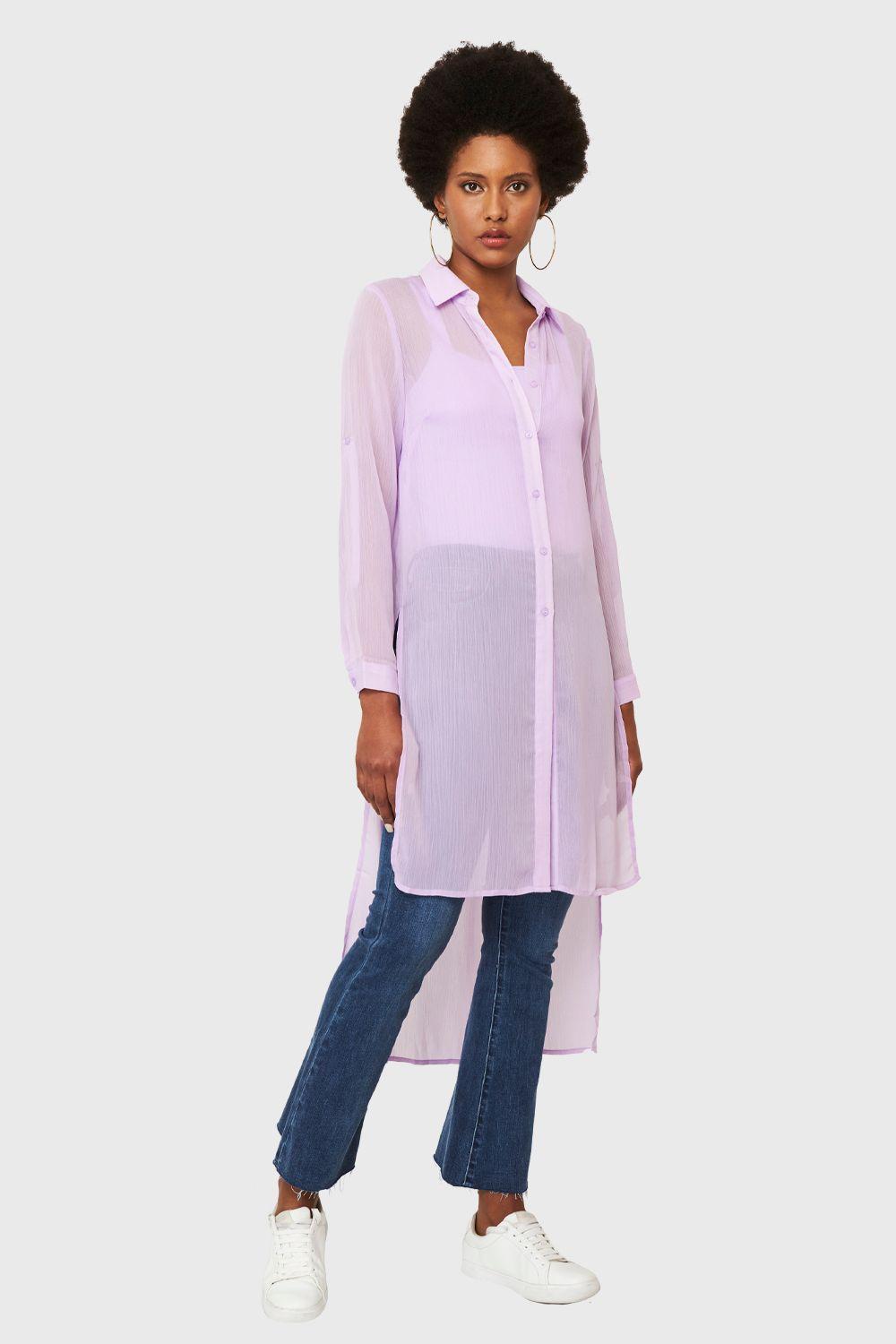 Blusa Larga Transparente Lila Nicopoly-1