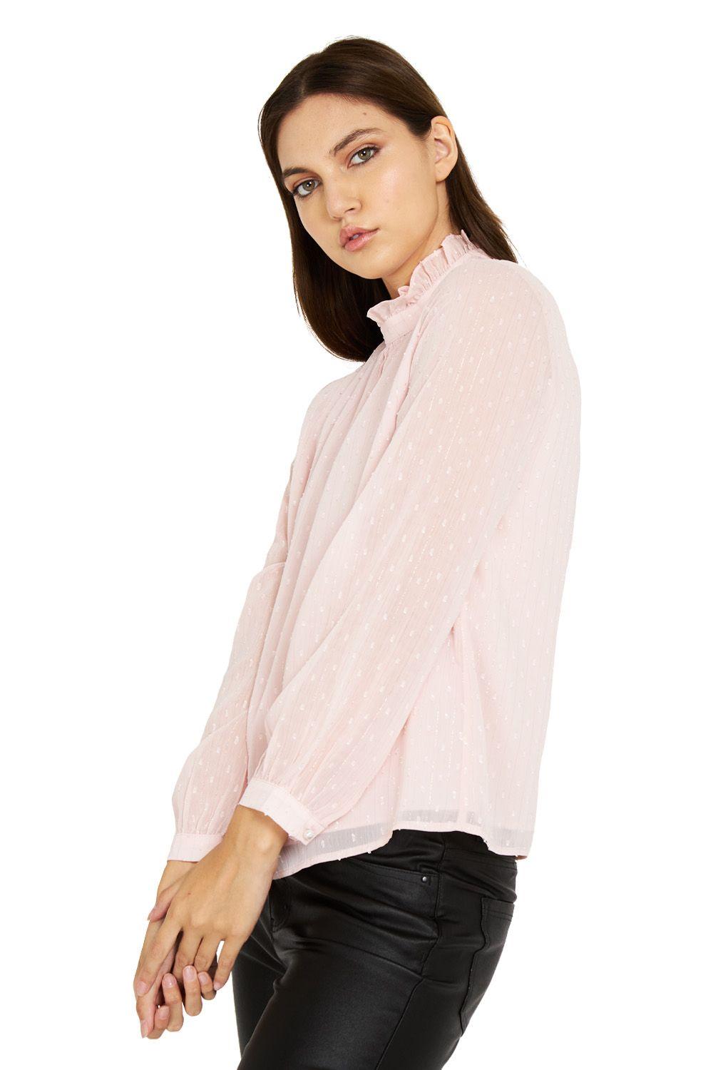 Blusa Brillos Cuello Alto Rosado Nicopoly-2