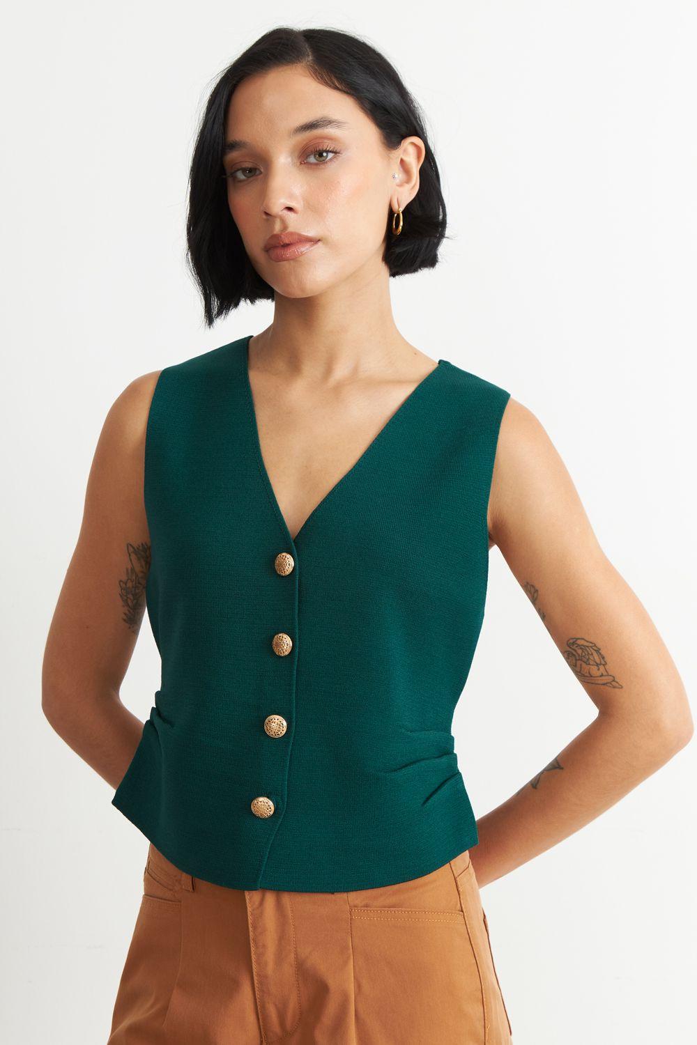 Gilet con Drapeado Lateral Verde Nicopoly-0