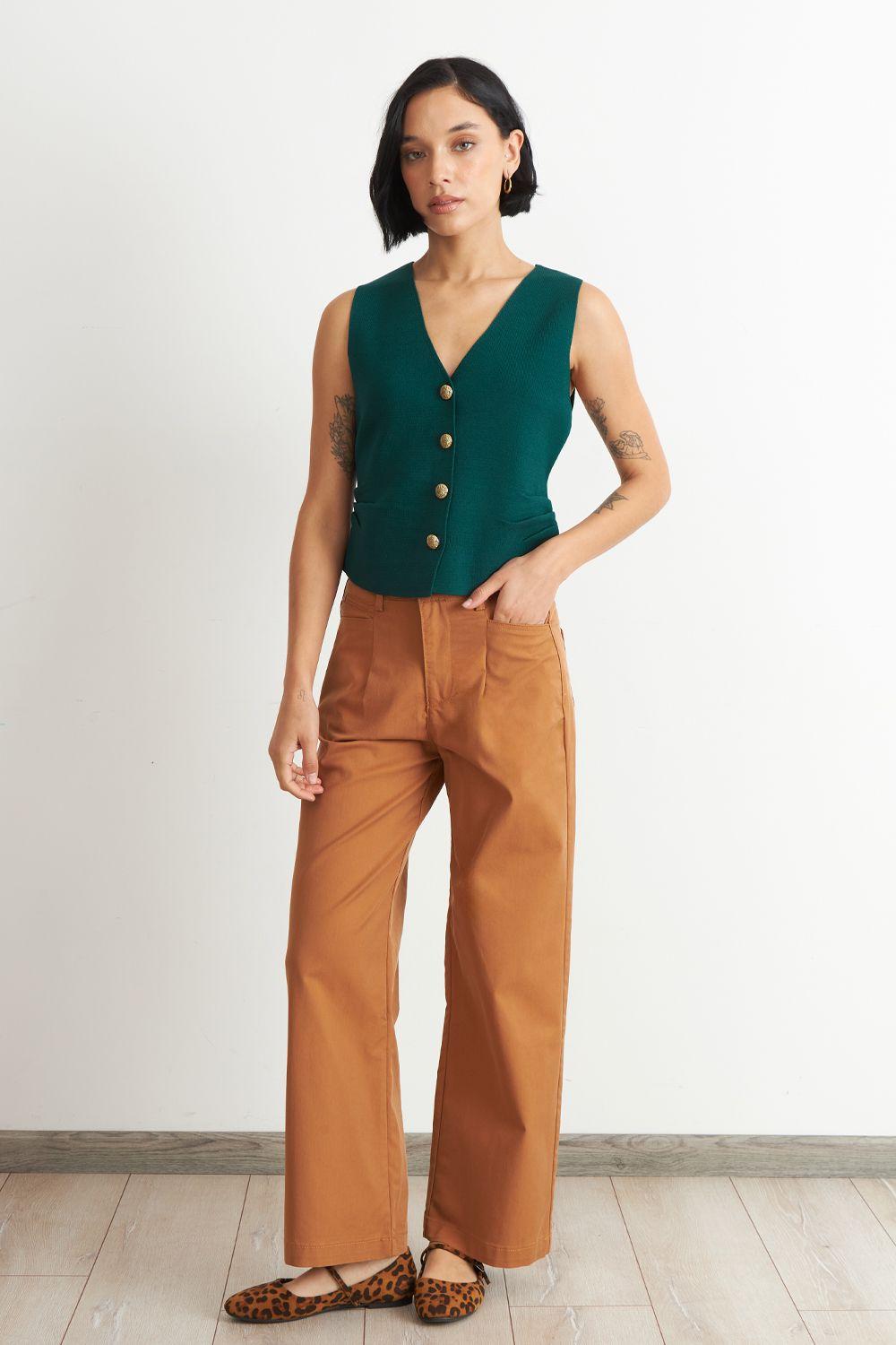 Gilet con Drapeado Lateral Verde Nicopoly-1