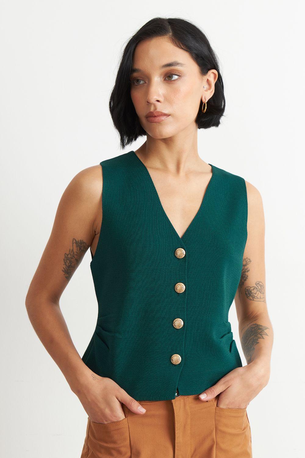 Gilet con Drapeado Lateral Verde Nicopoly-4