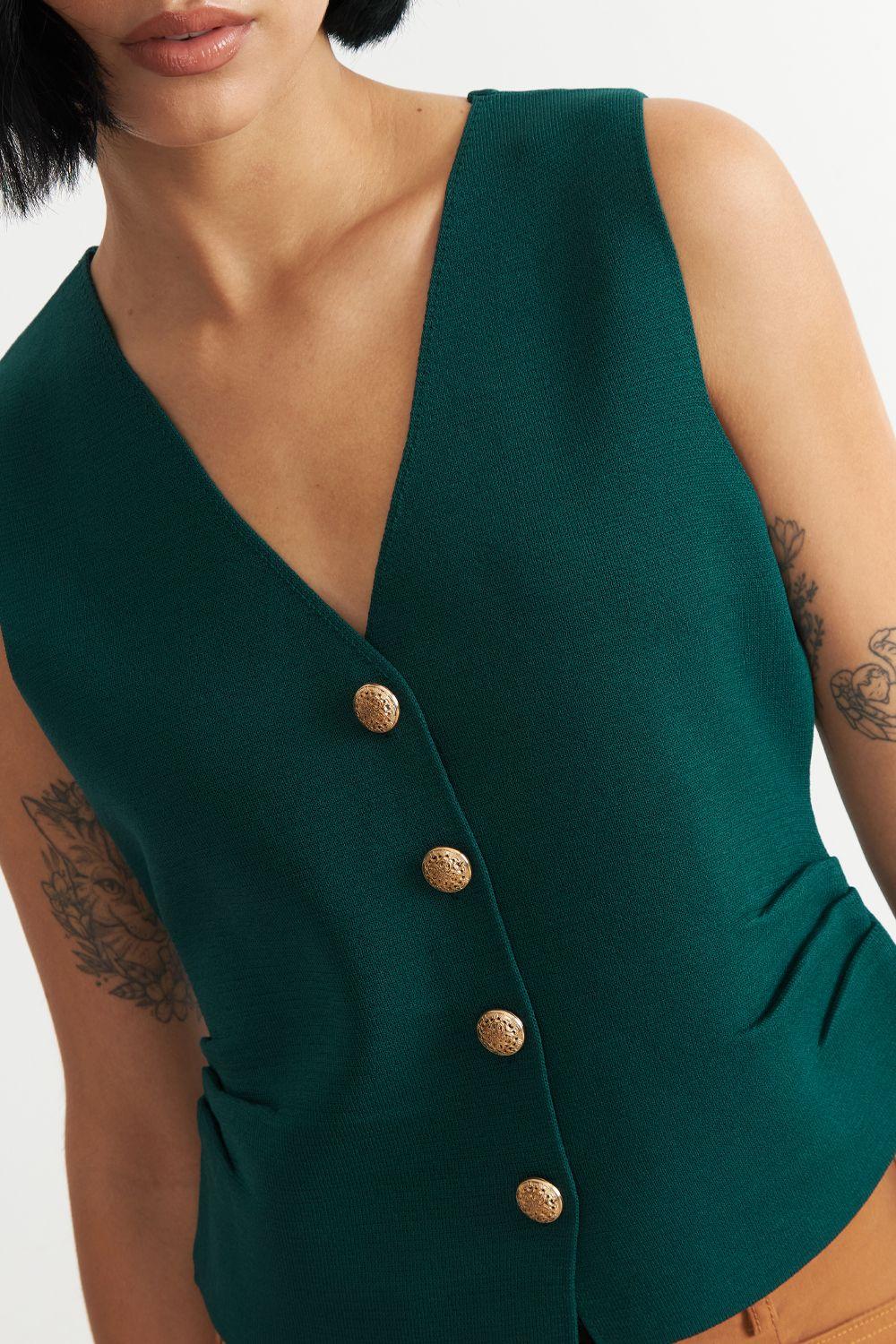 Gilet con Drapeado Lateral Verde Nicopoly-5