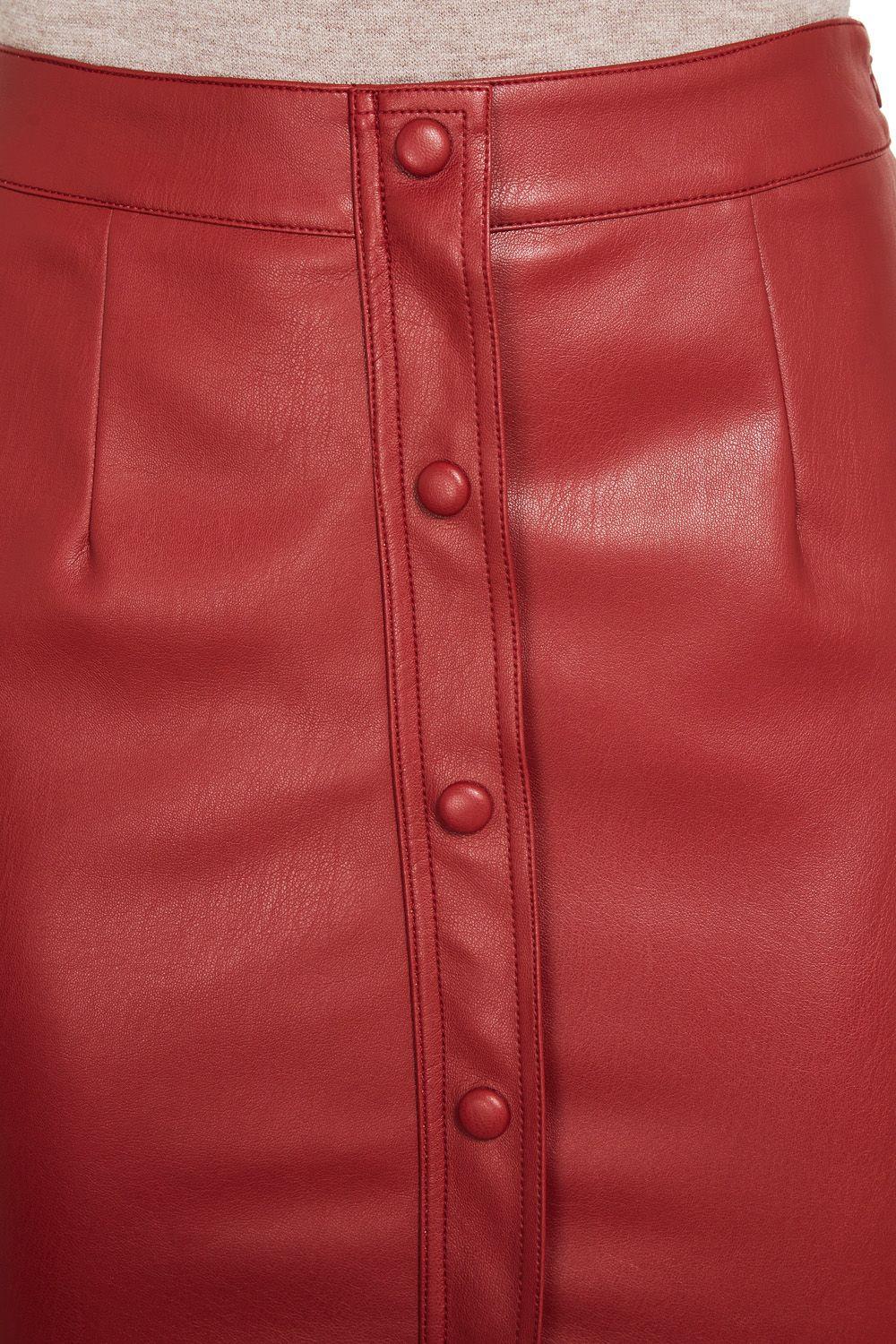 Mini Falda Ecocuero Botones Decorativos Burdeos Nicopoly-4
