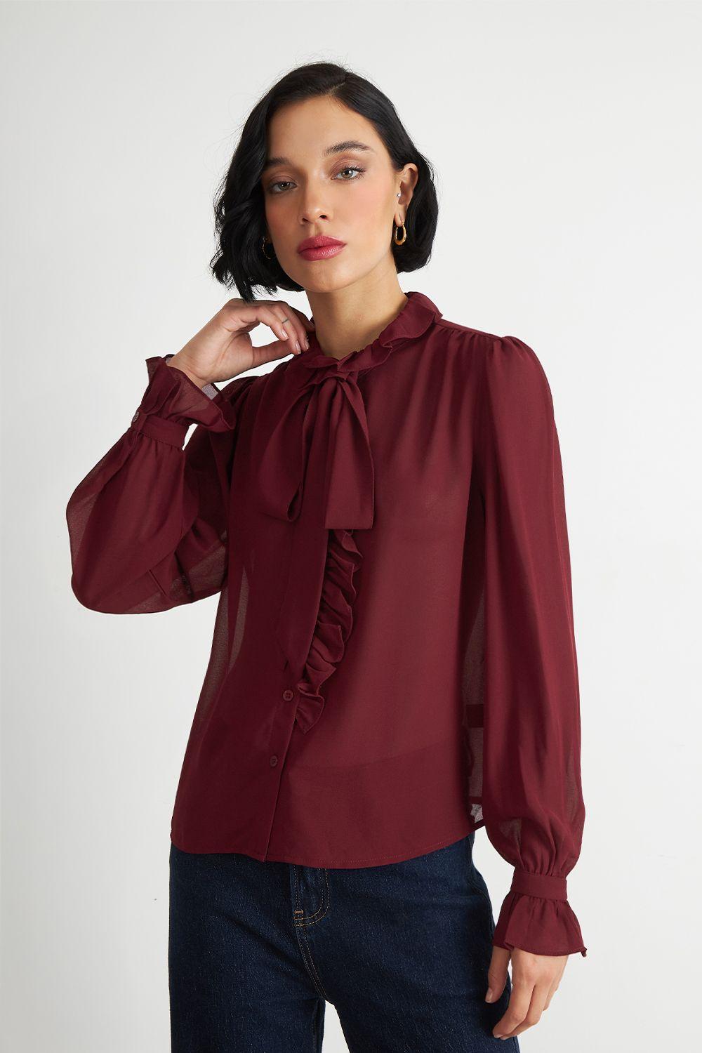 Blusa Corbatín y Vuelos Burdeo Nicopoly-4