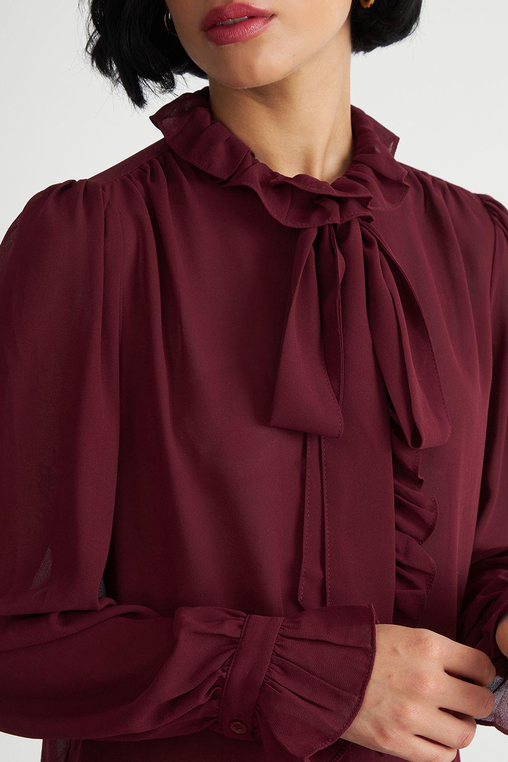 Blusa Corbatín y Vuelos Burdeo Nicopoly-5