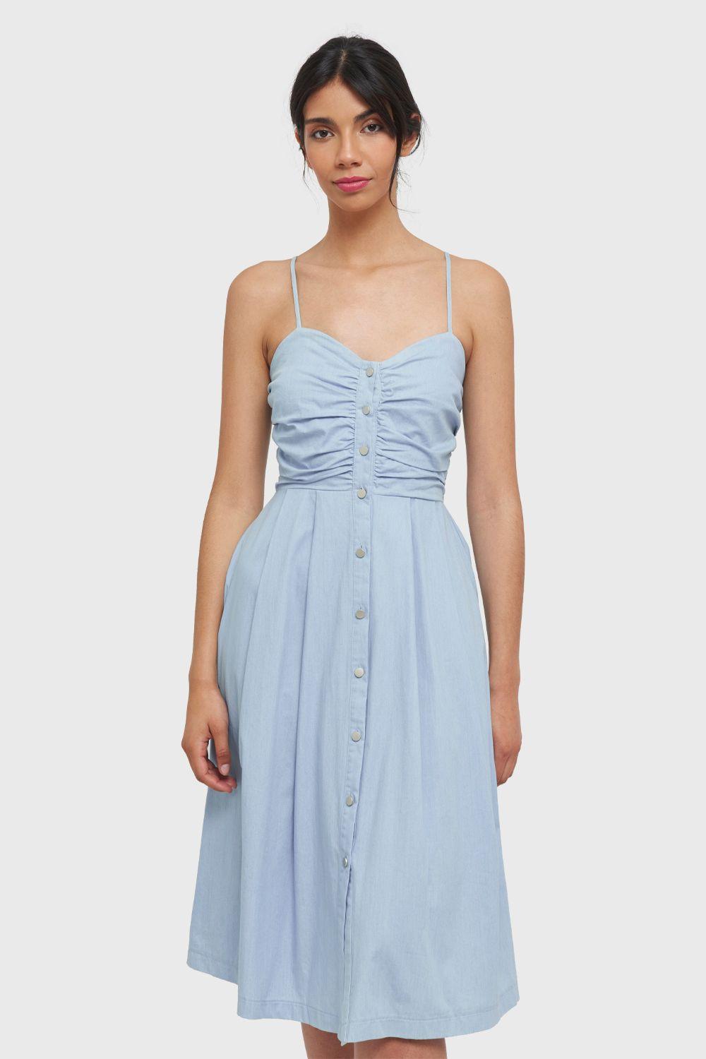 Vestido Botones Tipo Denim Celeste Nicopoly-4