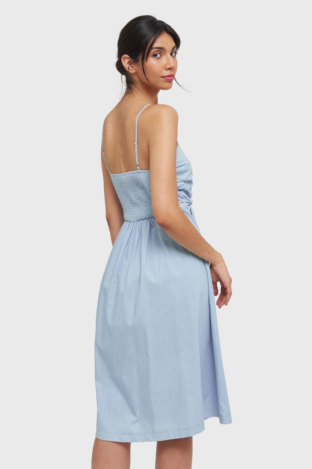 Vestido Botones Tipo Denim Celeste Nicopoly-3