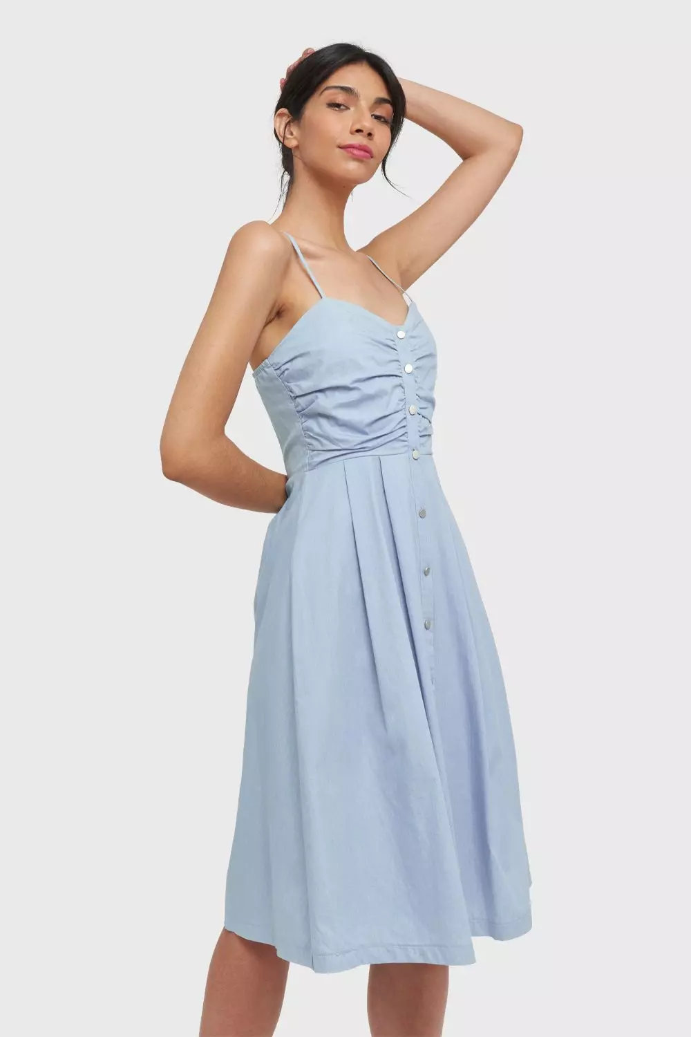Vestido Botones Tipo Denim Celeste Nicopoly-2