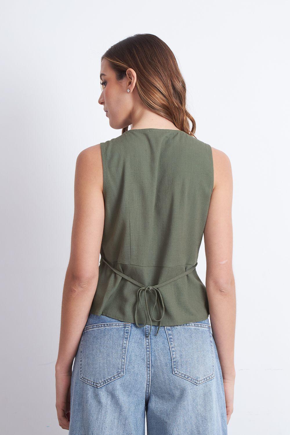 Gilet Cuello Redondo Tipo Lino Oliva Nicopoly-3