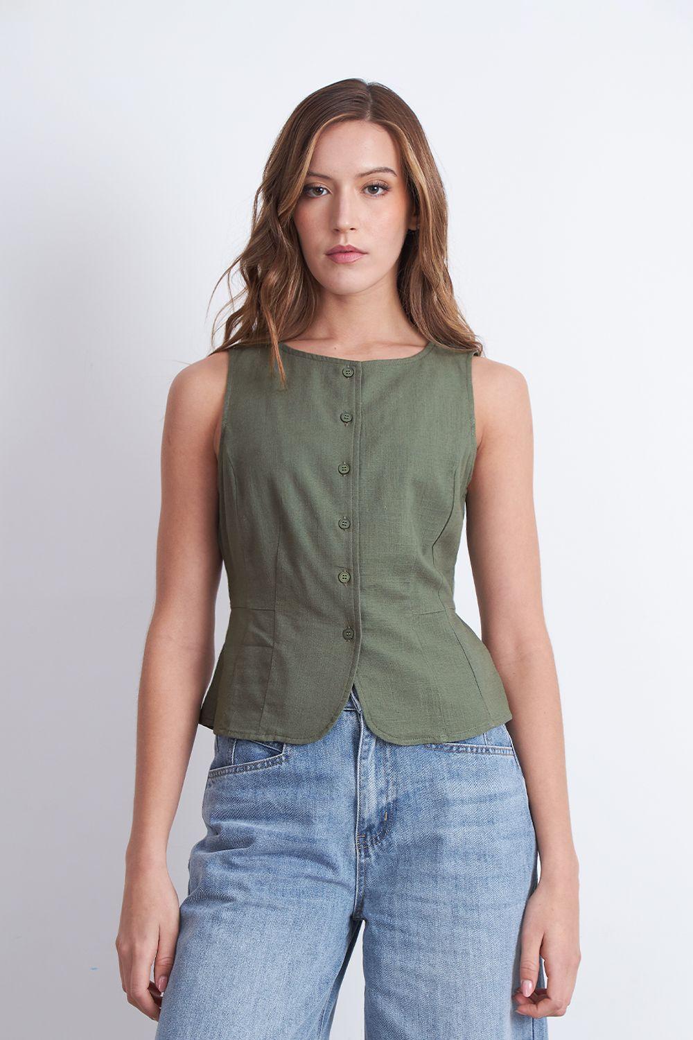 Gilet Cuello Redondo Tipo Lino Oliva Nicopoly-5