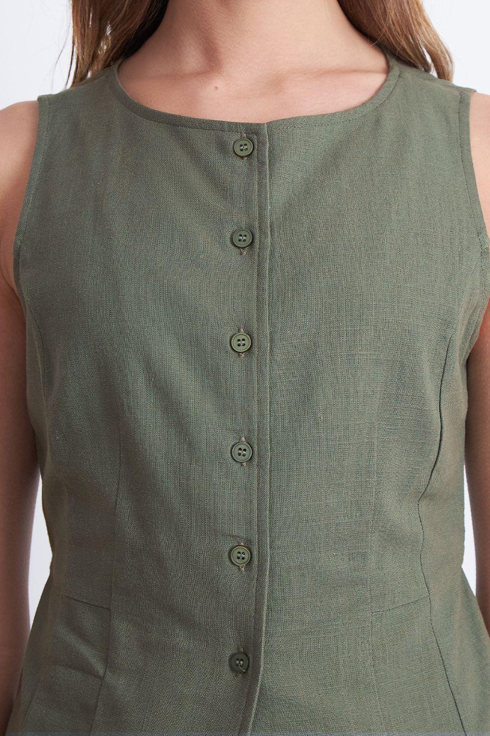 Gilet Cuello Redondo Tipo Lino Oliva Nicopoly-6