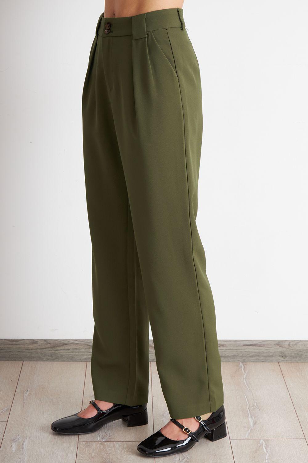 Pantalón Recto Con Pinza Oliva Nicopoly-2