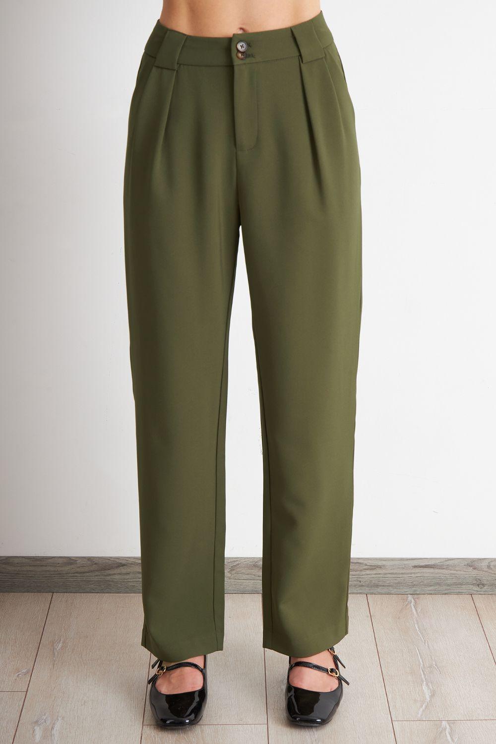 Pantalón Recto Con Pinza Oliva Nicopoly-4