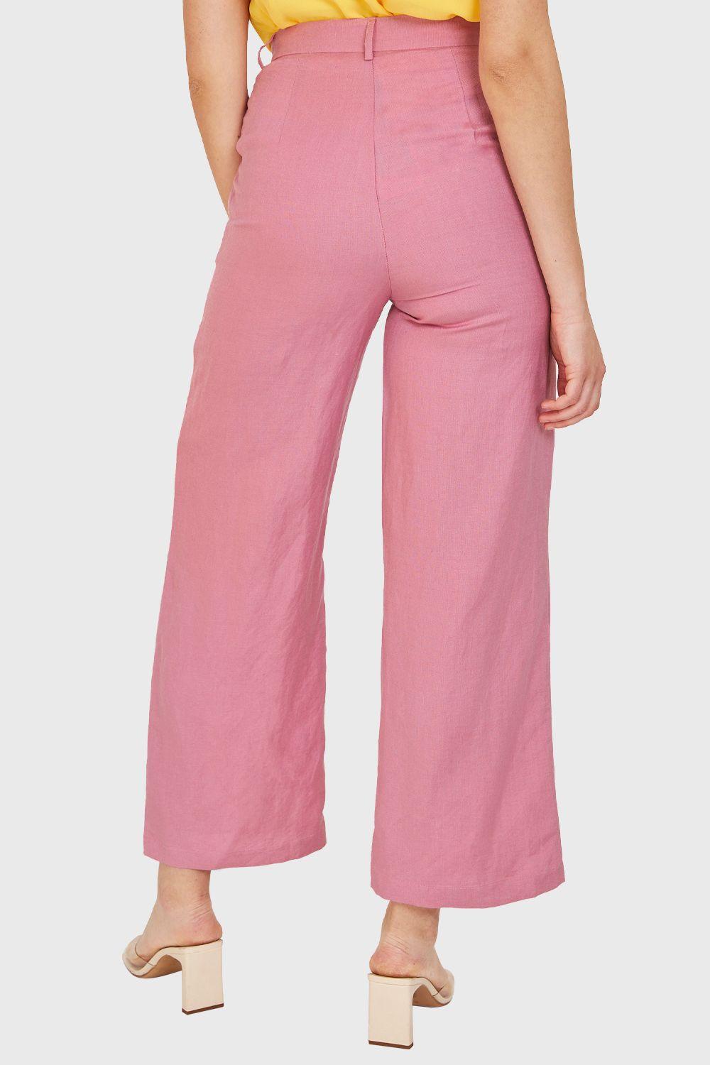 Pantalón Tipo Lino Wide Leg Rosa Nicopoly-3