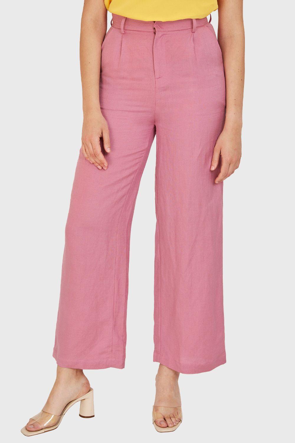 Pantalón Tipo Lino Wide Leg Rosa Nicopoly-4