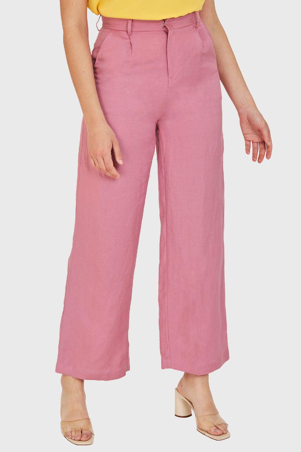 Pantalón Tipo Lino Wide Leg Rosa Nicopoly-0