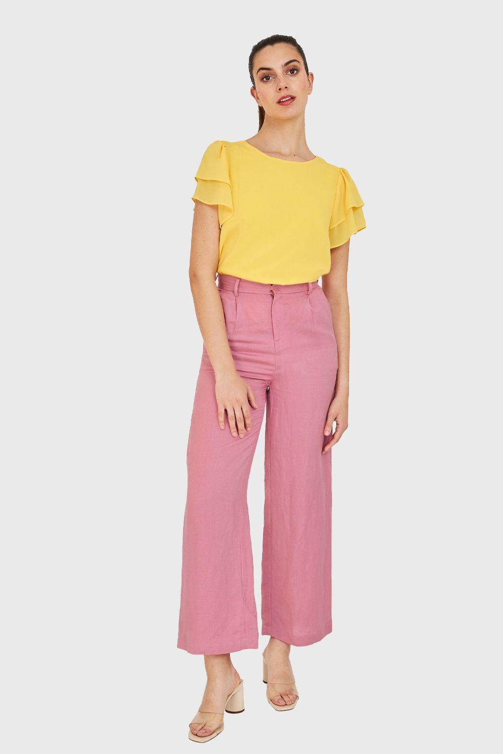Pantalón Tipo Lino Wide Leg Rosa Nicopoly-1