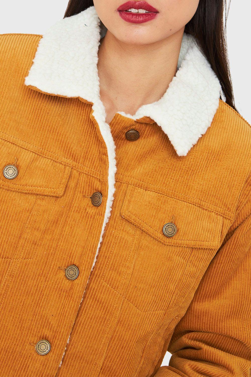 Chaqueta Corta Cotelé Mostaza Nicopoly-5