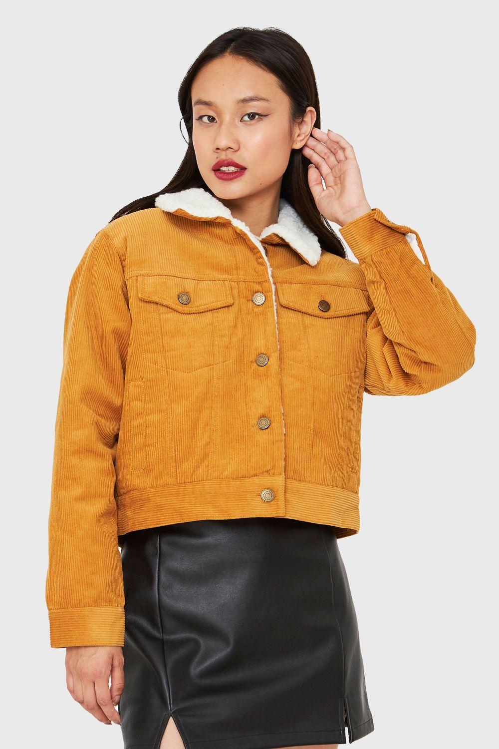 Chaqueta Corta Cotelé Mostaza Nicopoly-4
