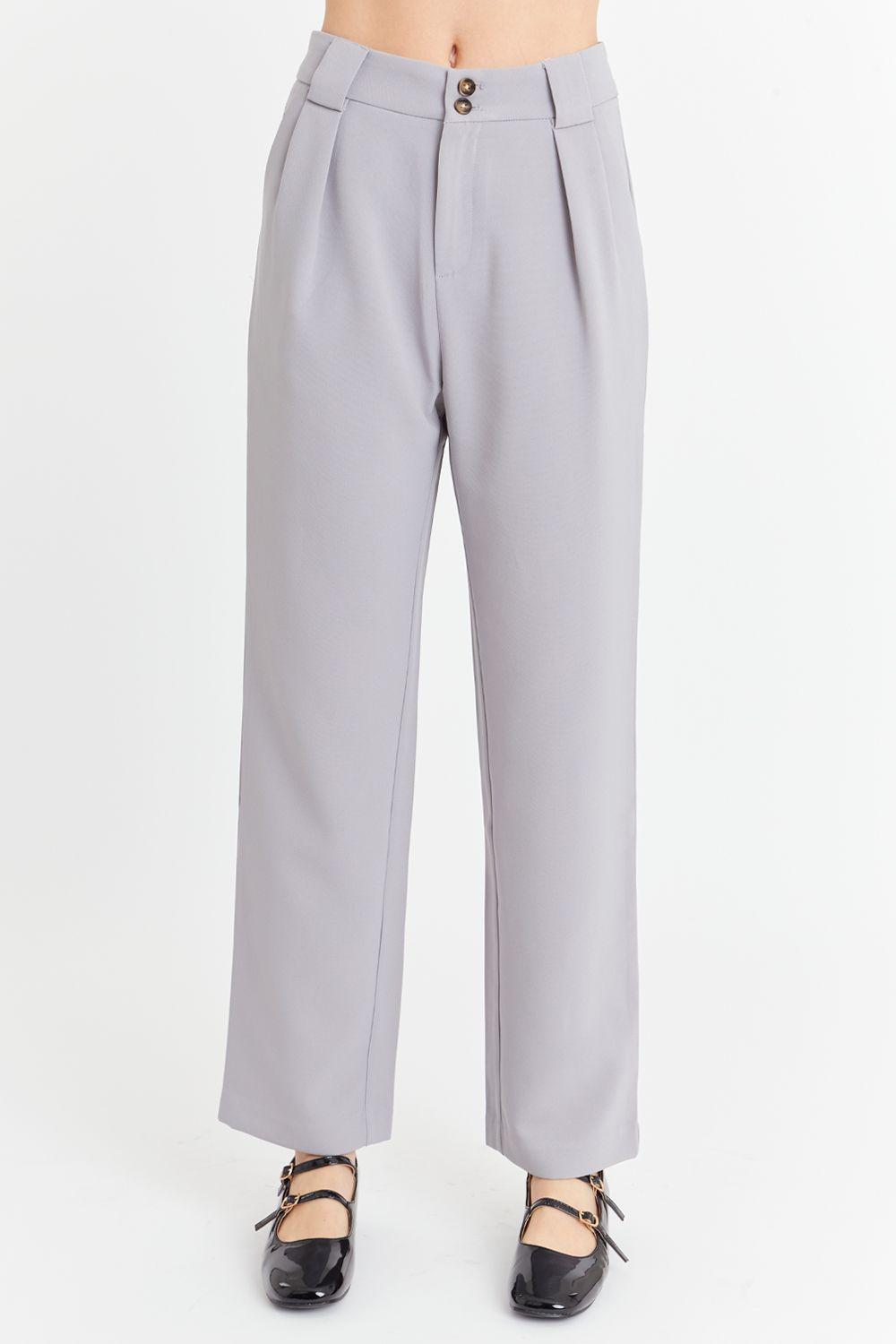Pantalón Básico Pierna Ancha Gris Nicopoly-0