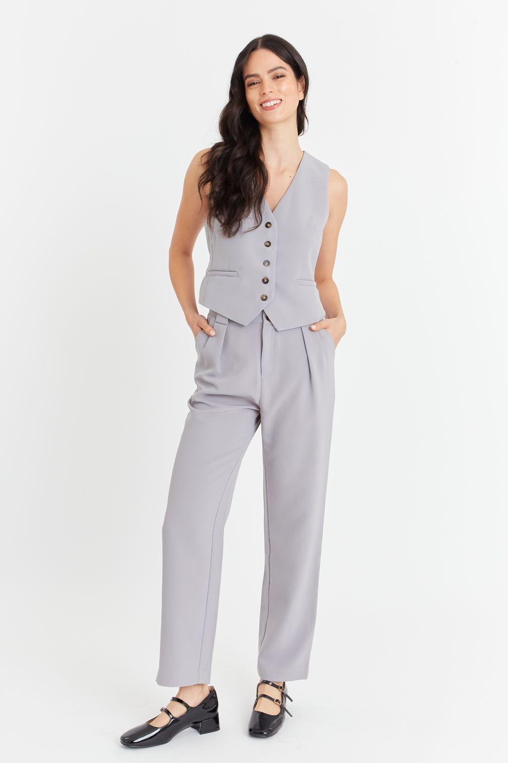 Pantalón Básico Pierna Ancha Gris Nicopoly-1