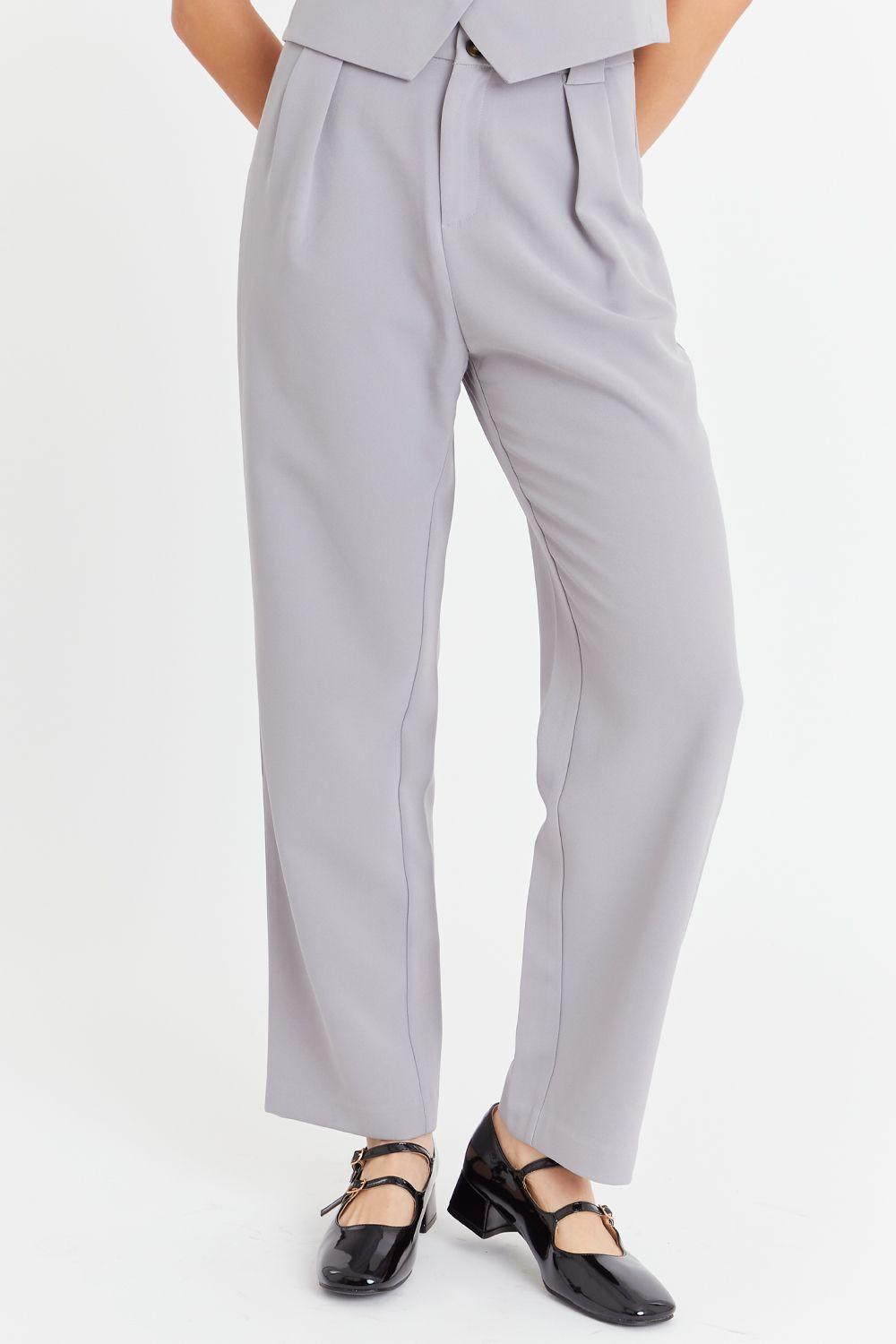 Pantalón Básico Pierna Ancha Gris Nicopoly-4