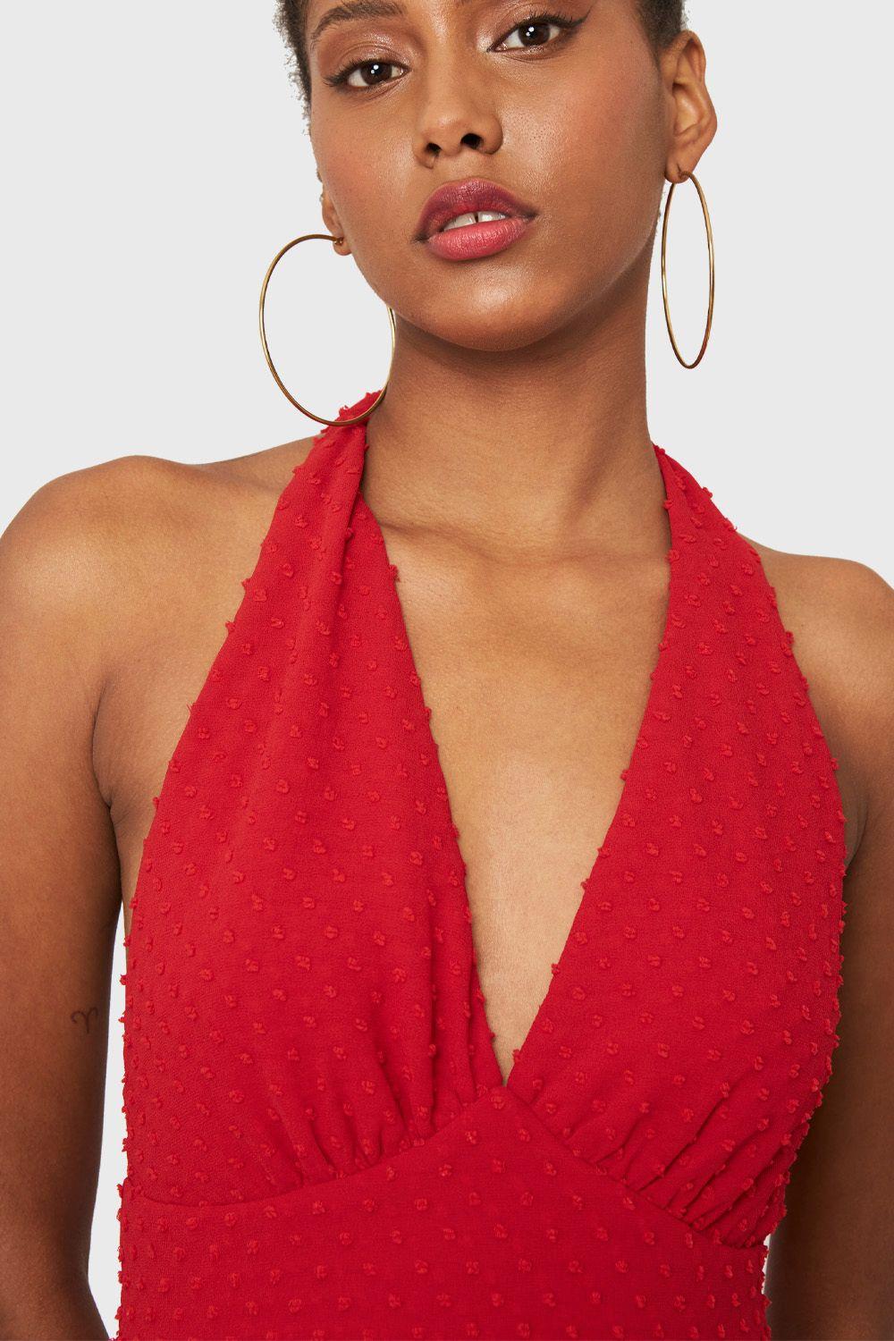 Vestido Escote V Profundo Rojo Nicopoly-5