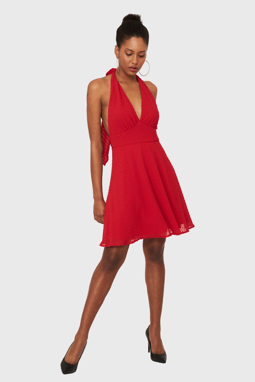 Vestido Escote V Profundo Rojo Nicopoly-1