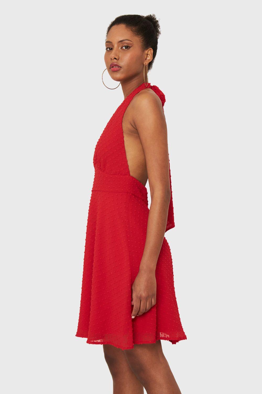Vestido Escote V Profundo Rojo Nicopoly-2