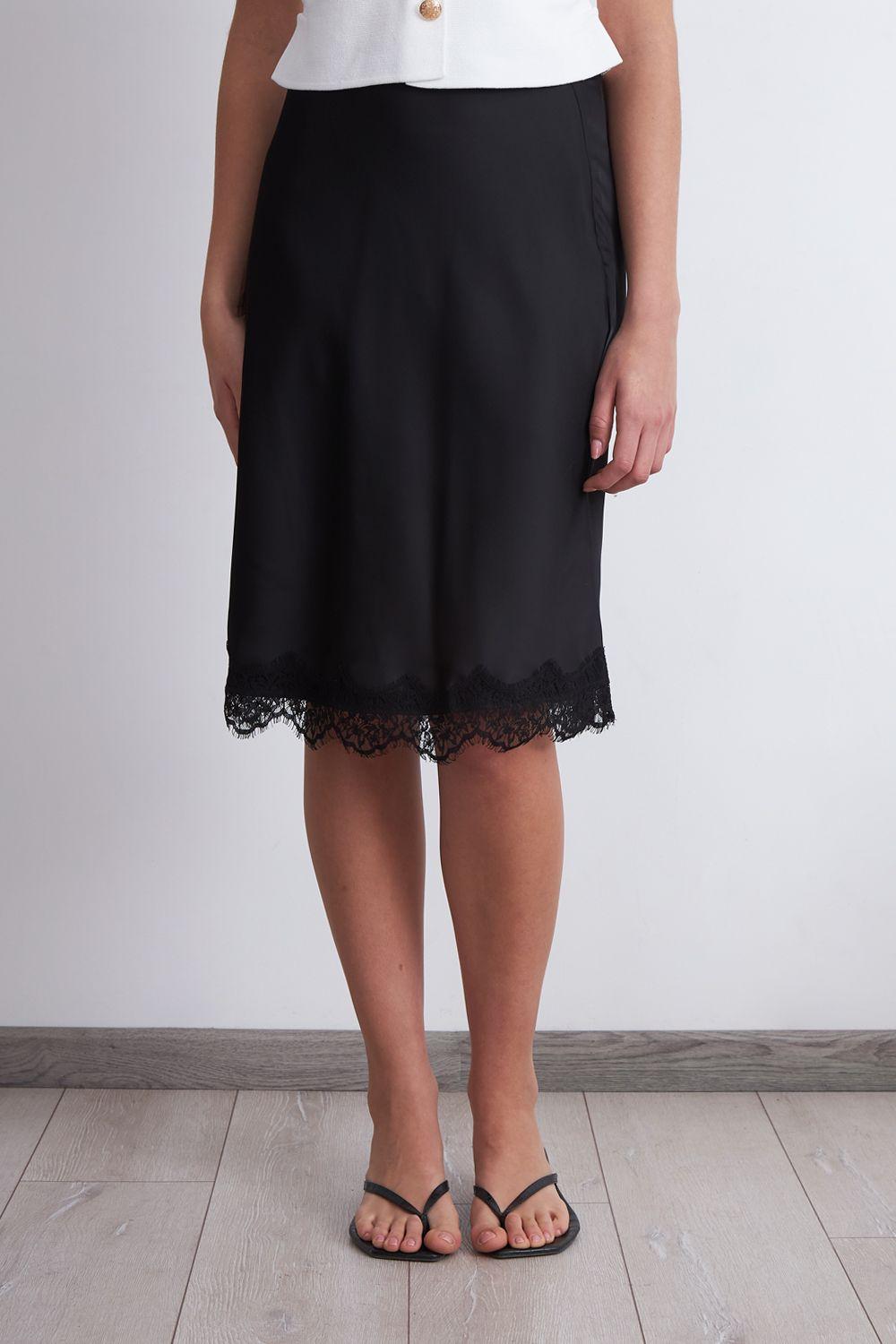 Falda Midi Tipo Satín y Encaje Negro Nicopoly-5
