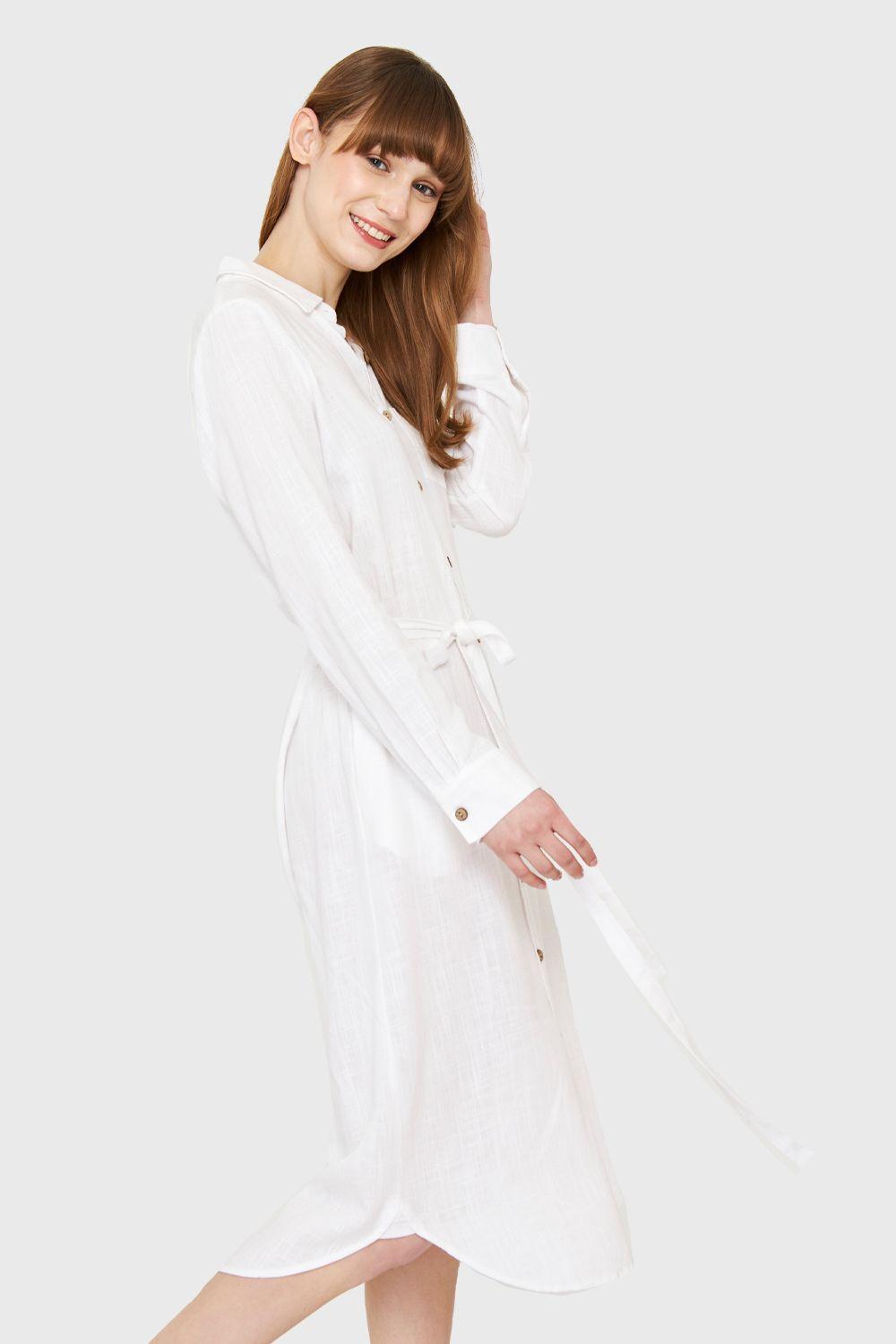 Vestido Camisero Largo Blanco Nicopoly-2