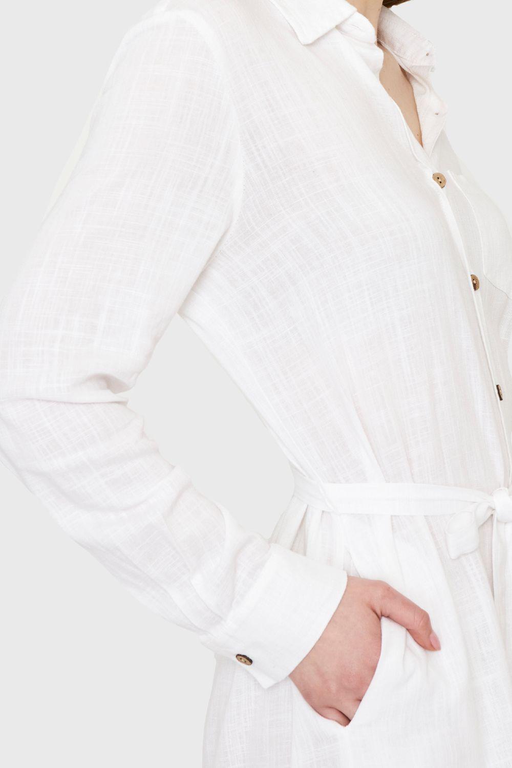 Vestido Camisero Largo Blanco Nicopoly-5