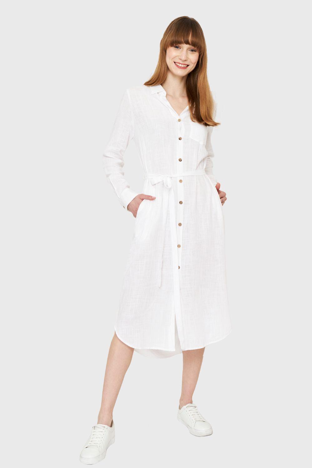 Vestido Camisero Largo Blanco Nicopoly-1