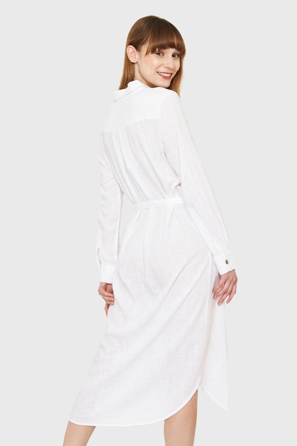 Vestido Camisero Largo Blanco Nicopoly-3