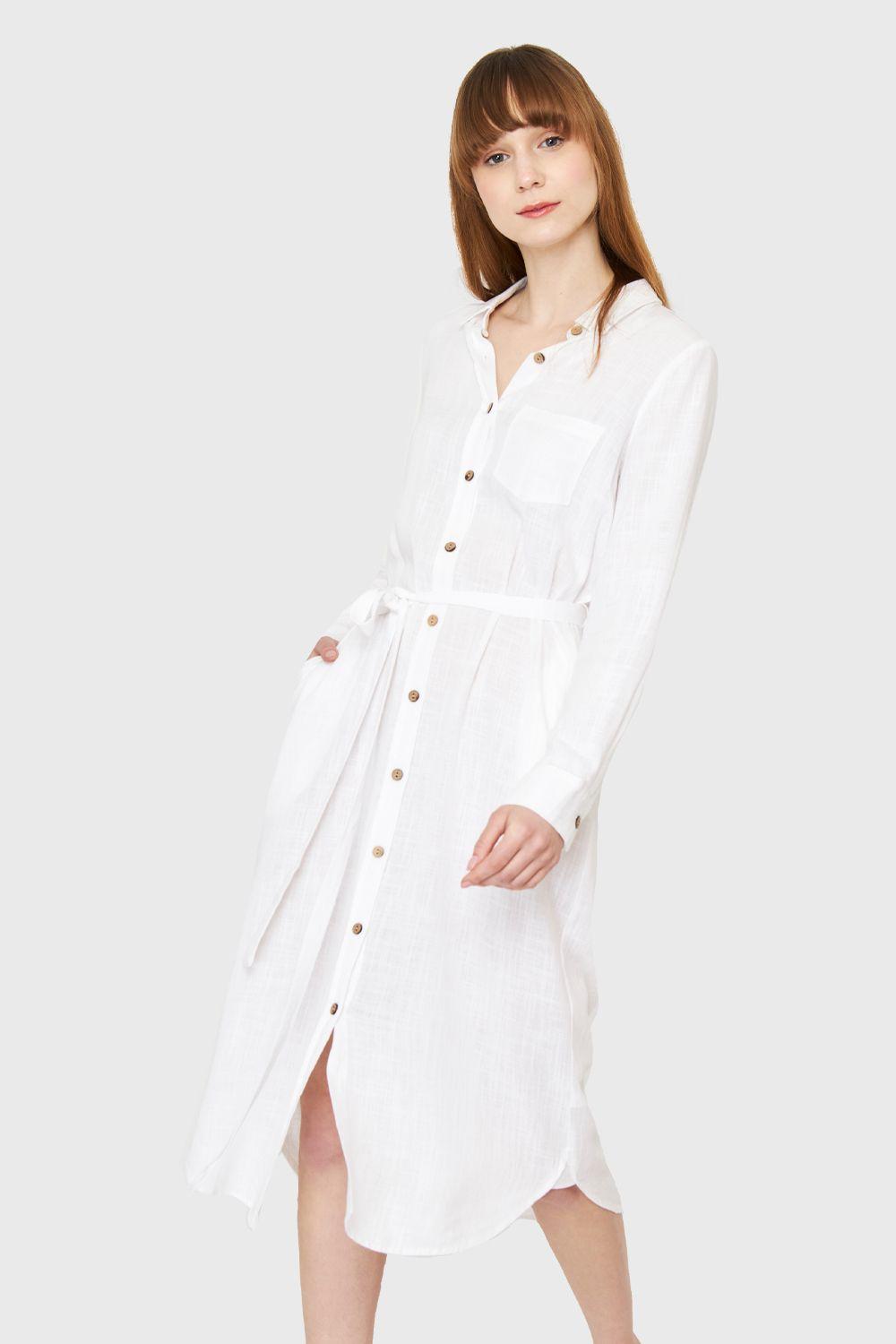 Vestido Camisero Largo Blanco Nicopoly-0