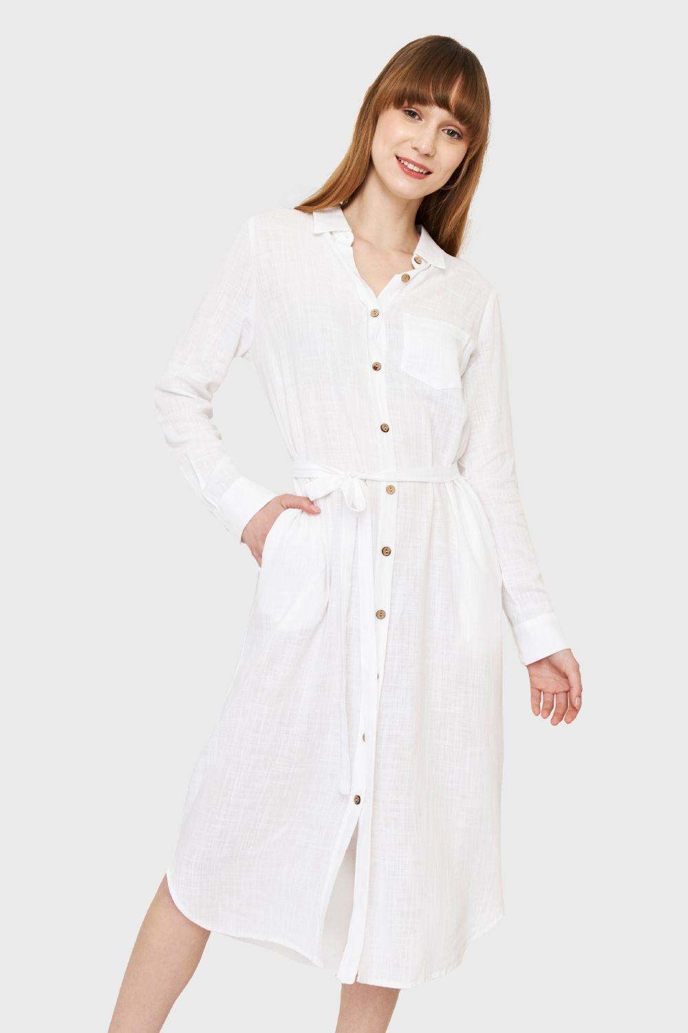 Vestido Camisero Largo Blanco Nicopoly-4