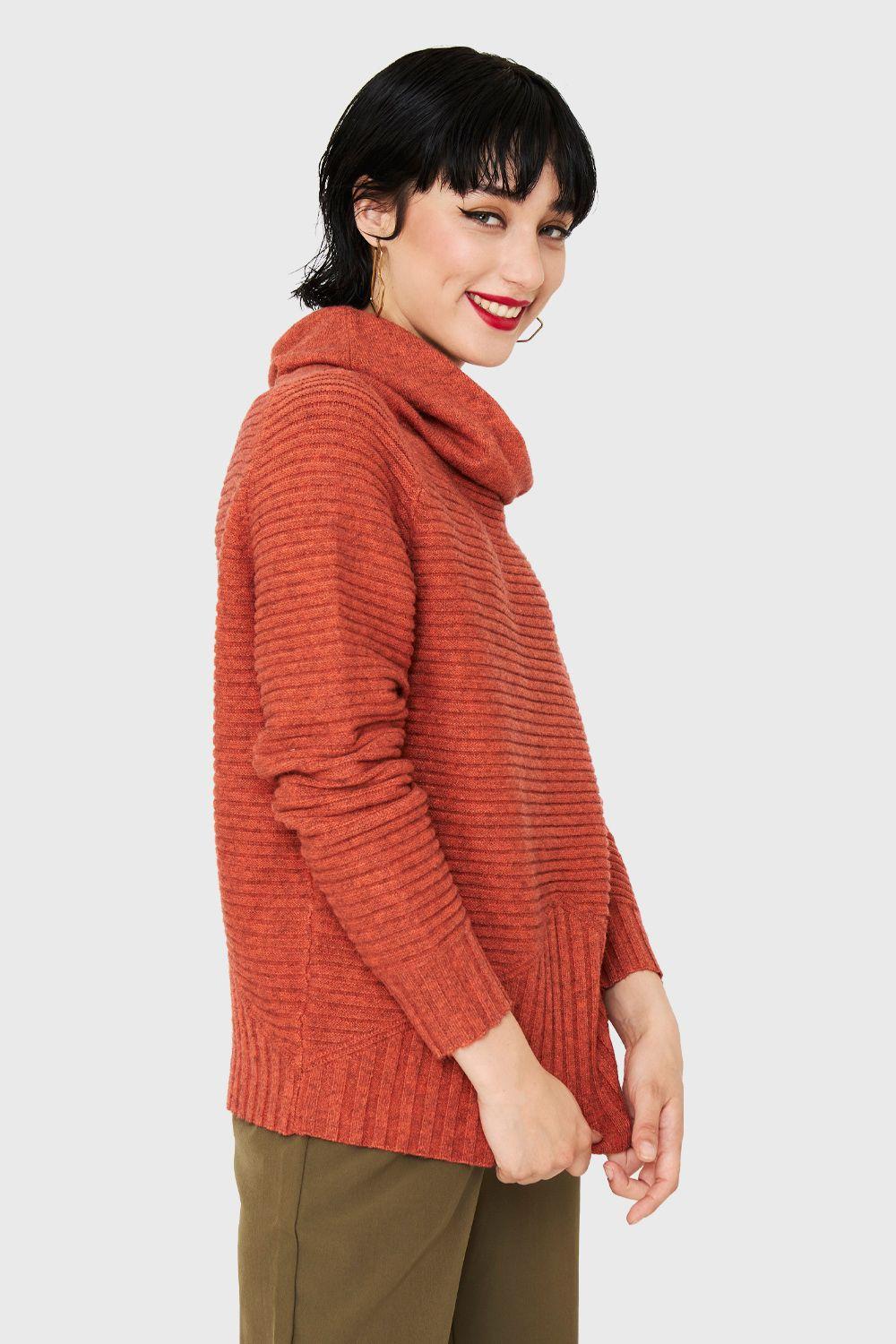 Sweater Acanalado Cuello Tortuga Naranja Nicopoly-2