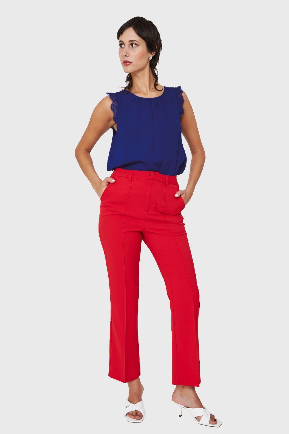 Blusa Encaje Hombros Azul Eléctrico Nicopoly-1