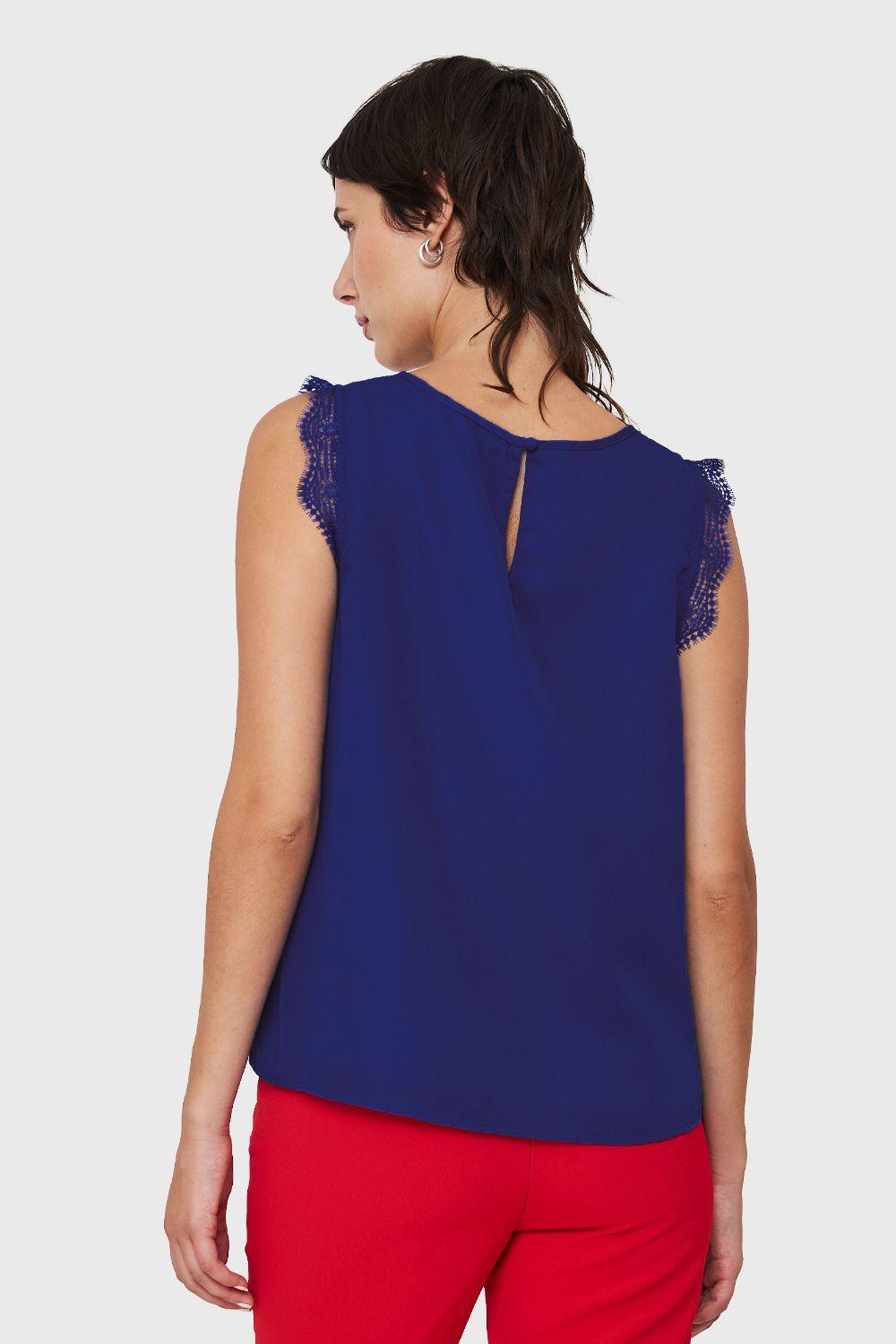Blusa Encaje Hombros Azul Eléctrico Nicopoly-3
