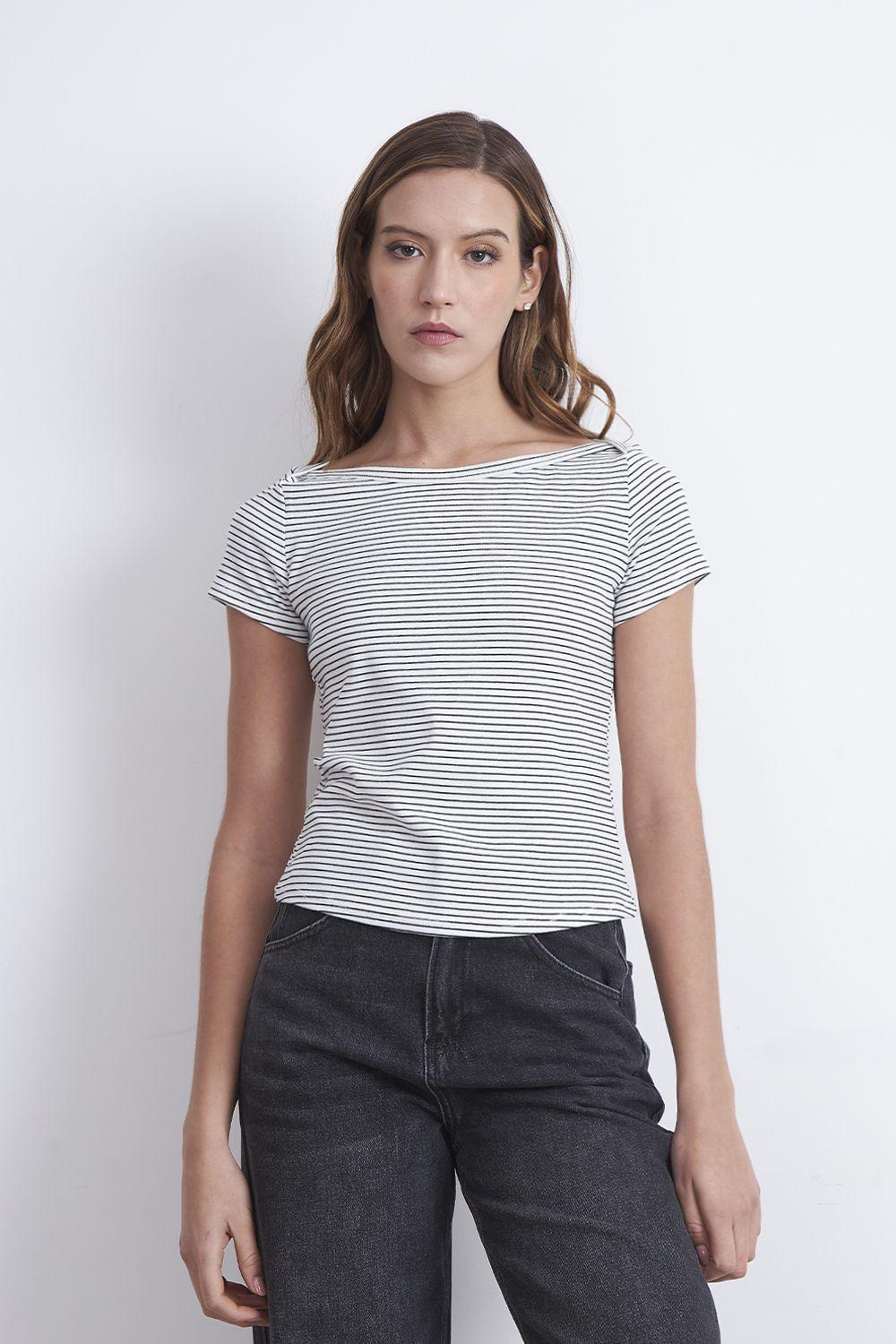 Polera Rayas Horizontales Cuello Bote Blanco Nicopoly-0