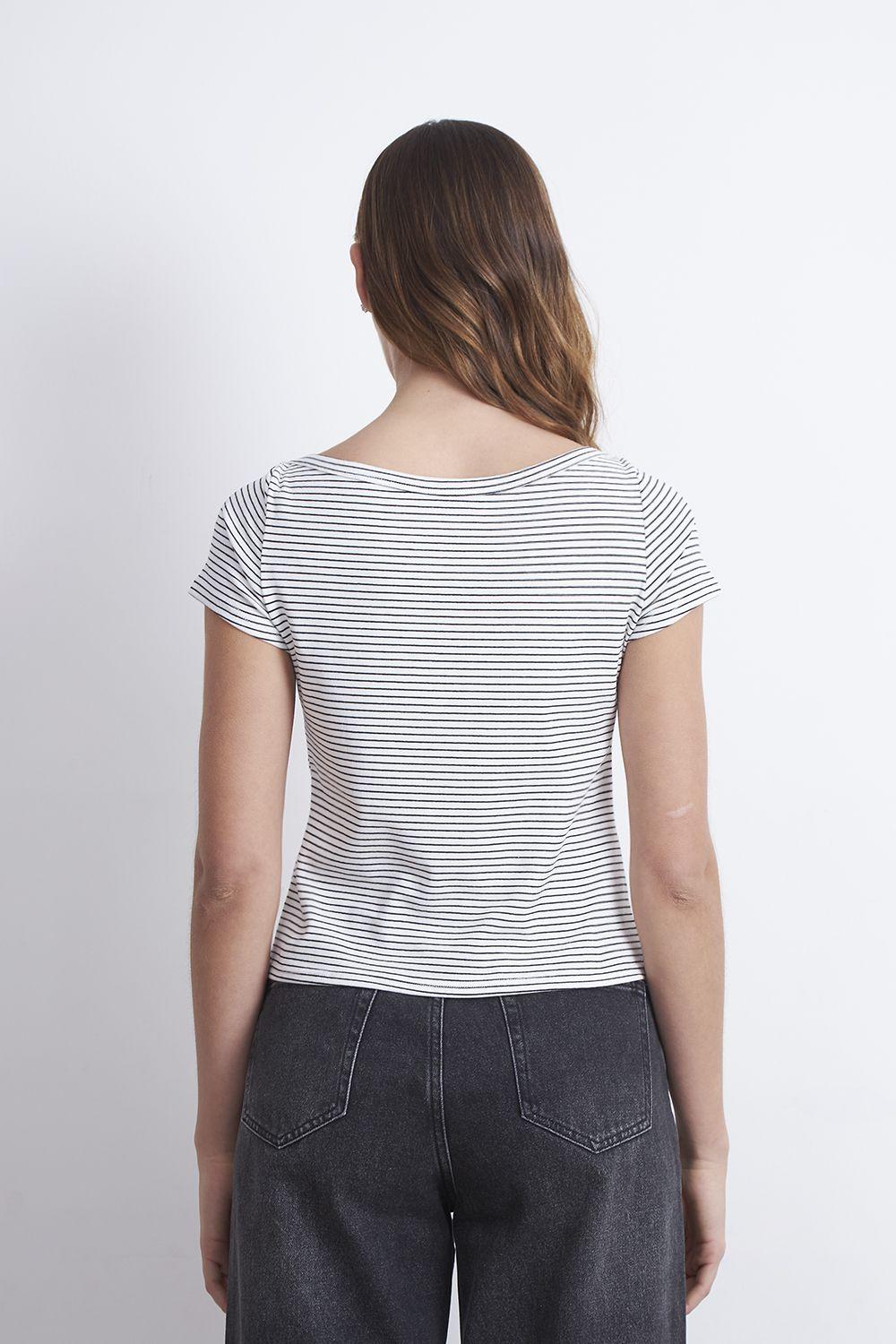 Polera Rayas Horizontales Cuello Bote Blanco Nicopoly-3